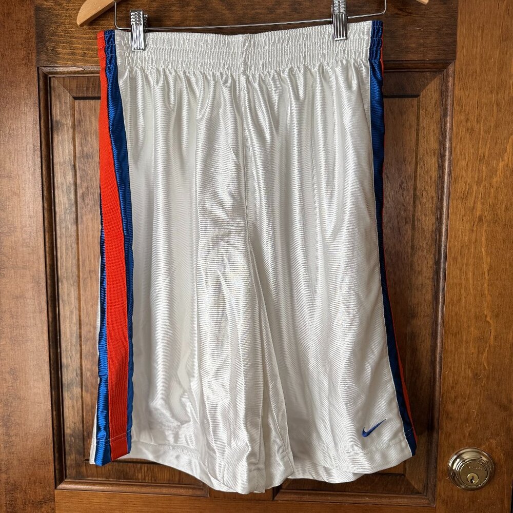 Nike White Basketball Shorts with Blue & Orange Stripe Large
